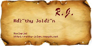 Réthy Jolán névjegykártya